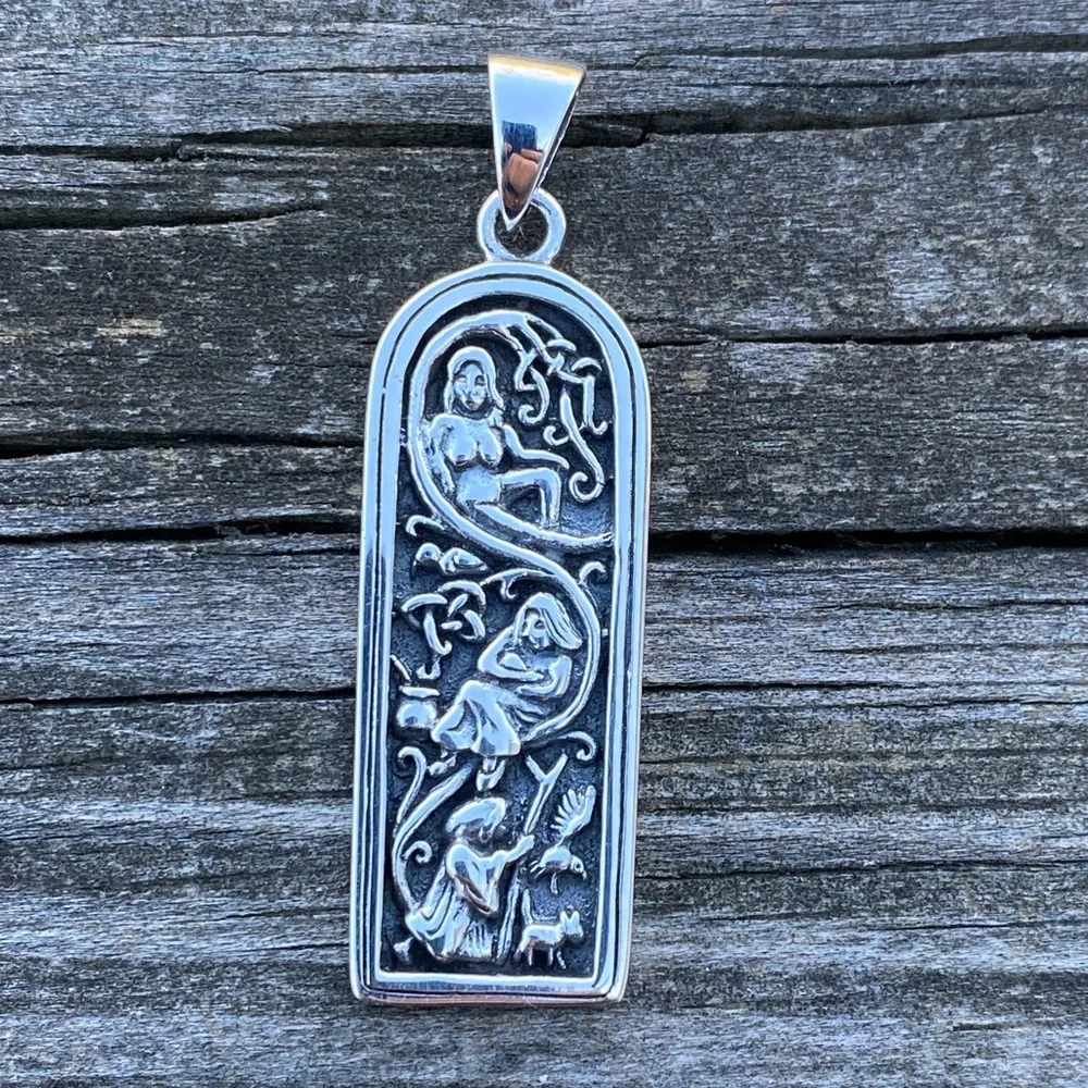 Maiden Mother Crone Pendant in solid .925 Sterling Silver Celtic Triple Goddess - Picture 3 of 11